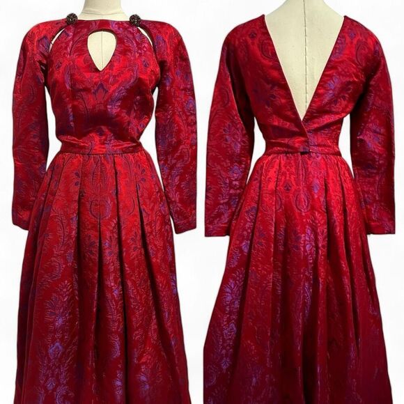 Vintage 80s Carolyne Roehm Opulent Evening Ball Gown XS Gala Royal Regency - Picture 9 of 16